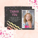 Chalkboard Stars Girl Birthday Photo Thank you Postcard<br><div class="desc">Chalkboard Stars Girl Birthday Photo Thank you Postcard. Cute birthday thank you card with a photo and thank you note for your friends and family. Upload your photo and personalize the card with your child`s name. The card has colorful stars and waves on the front and the backside on a...</div>