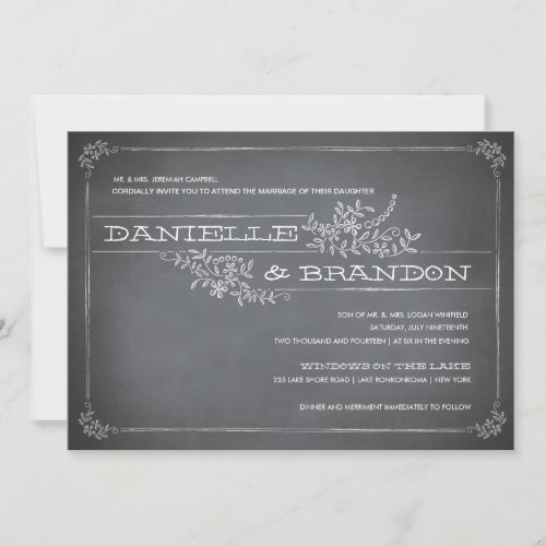 Chalkboard Stencil White Wedding Invitation