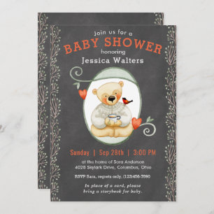 Chalkboard Story Book Teddy Bear Baby Shower Invitation