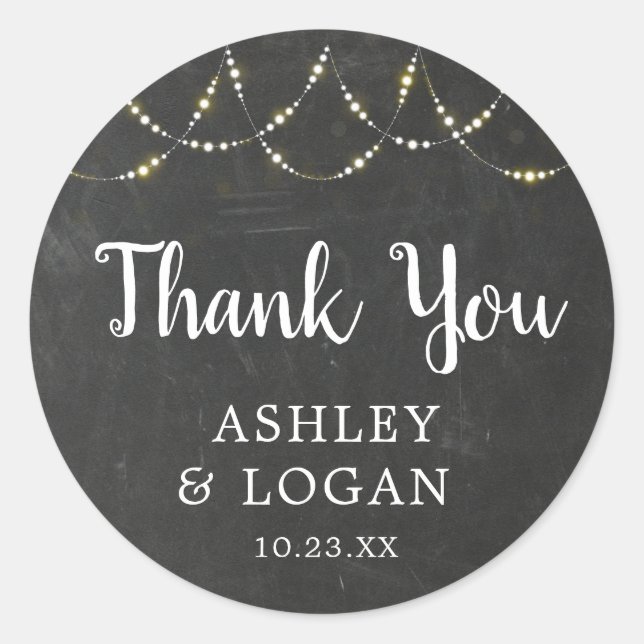 Chalkboard String Light Wedding Favor Sticker (Front)