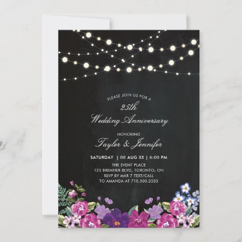 Chalkboard  String Lights 25 Wedding Anniversary Invitation