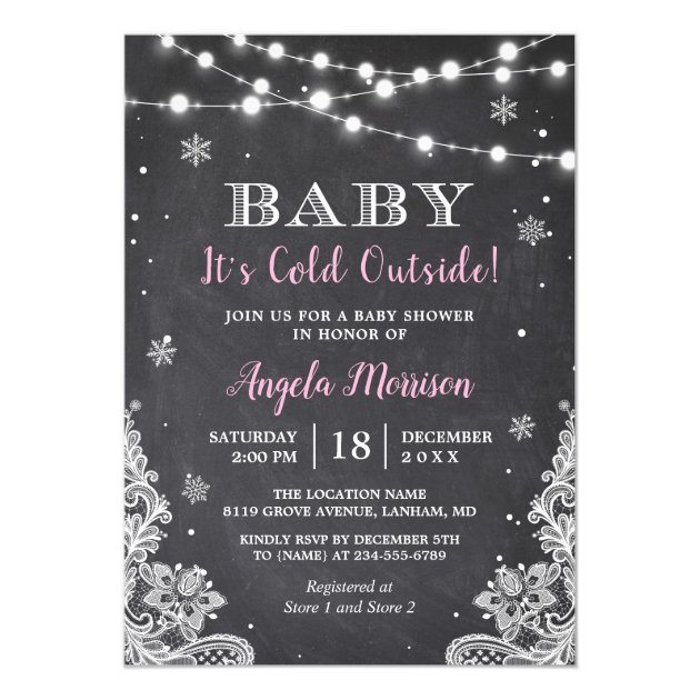 Chalkboard String Lights Baby It's Cold Outside Invitation