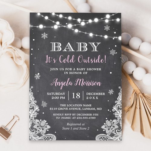 Chalkboard String Lights Baby Its Cold Outside Invitation