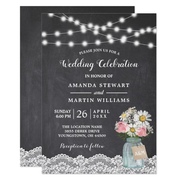 Chalkboard String Lights Baby's Breath Wedding Invitation