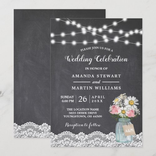 Chalkboard String Lights Baby's Breath Wedding Card