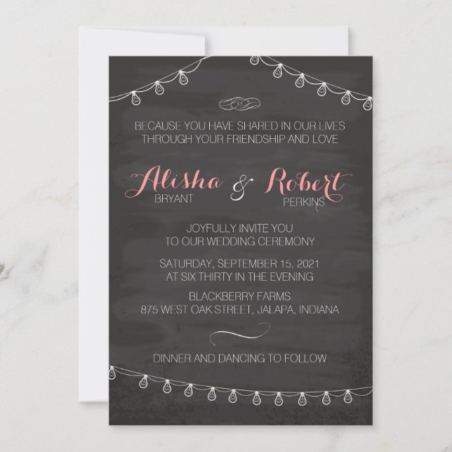 Chalkboard String Lights Rustic Country Invitation (Front)