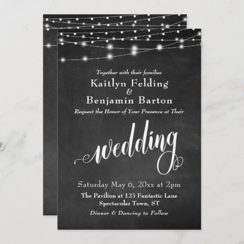 Chalkboard String Lights Typography Wedding Invitation