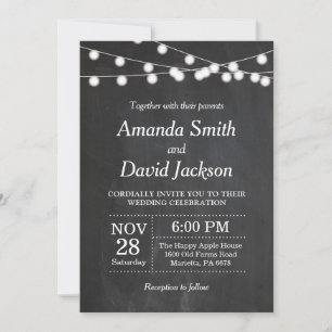 Chalkboard String Lights Wedding Invitation