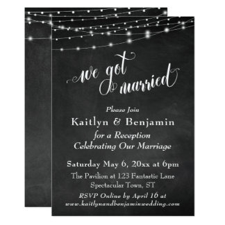 Chalkboard String Lights Wedding Reception Only Card