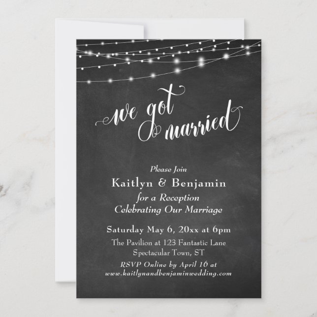 Chalkboard String Lights Wedding Reception Only Invitation (Front)