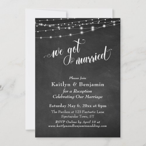Chalkboard String Lights Wedding Reception Only Invitation