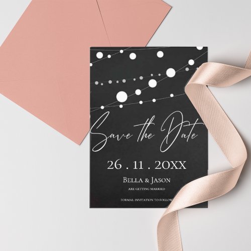 Chalkboard String Lights Wedding Save The Date Announcement Postcard