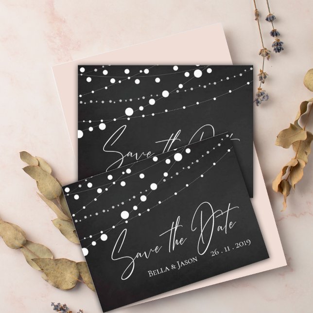 Chalkboard String Lights Wedding Save The Date Invitation Postcard (Chalkboard String Lights Wedding Save The Date Invitation Postcard)