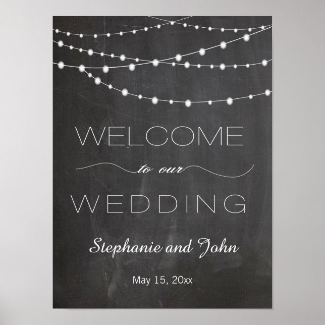 Chalkboard string lights Welcome wedding sign (Front)