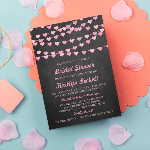 Chalkboard String Love Heart Bridal Shower Invitation