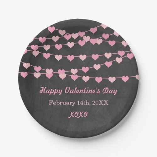 Chalkboard String Love Heart Happy Valentines Day Paper Plates