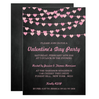 Chalkboard String Love Heart Valentine's Day Party Card