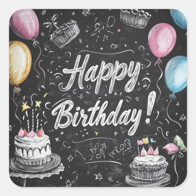 Chalkboard style birthday design  square sticker (Front)