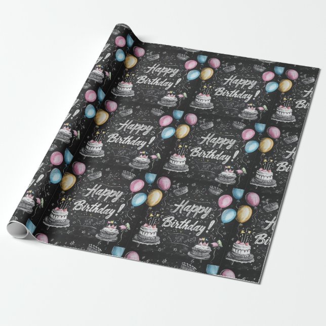 Chalkboard style birthday design  wrapping paper (Unrolled)