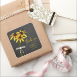 chalkboard style Black Eyed Susan flowers wedding  Square Sticker<br><div class="desc">These wildflower chalkboard style wedding or any occasion stickers feature a ribbon-tied bunch of 3 chalk-drawn Black Eyed Susan flowers with bicolored gold and mahogany petals at left with custom template text fields - by katz_d_zynes</div>