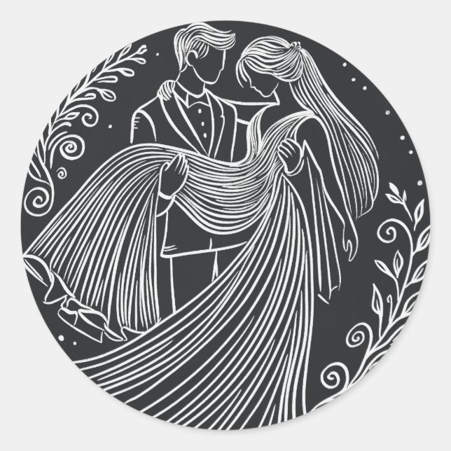 Chalkboard Style Bride and Groom Wedding Sticker (Front)