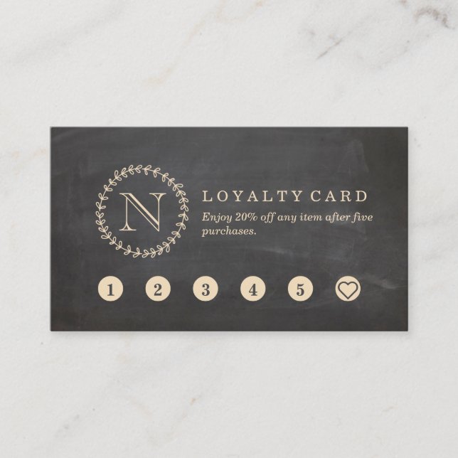 Chalkboard Style Elegant Monogram Loyalty Card (Front)