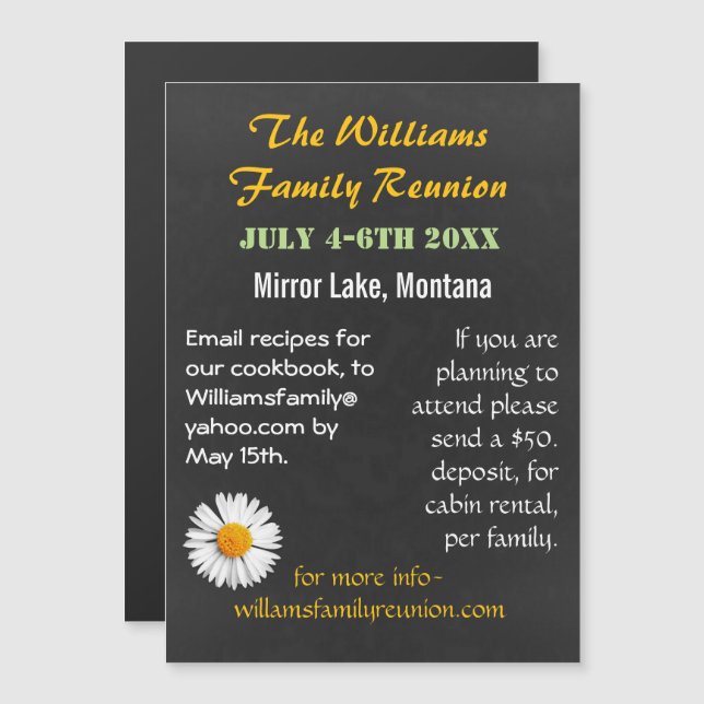 Chalkboard Style Family Reunion Invitation Magnet (Front/Back)