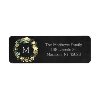 Chalkboard Style Floral Monogram Address Label