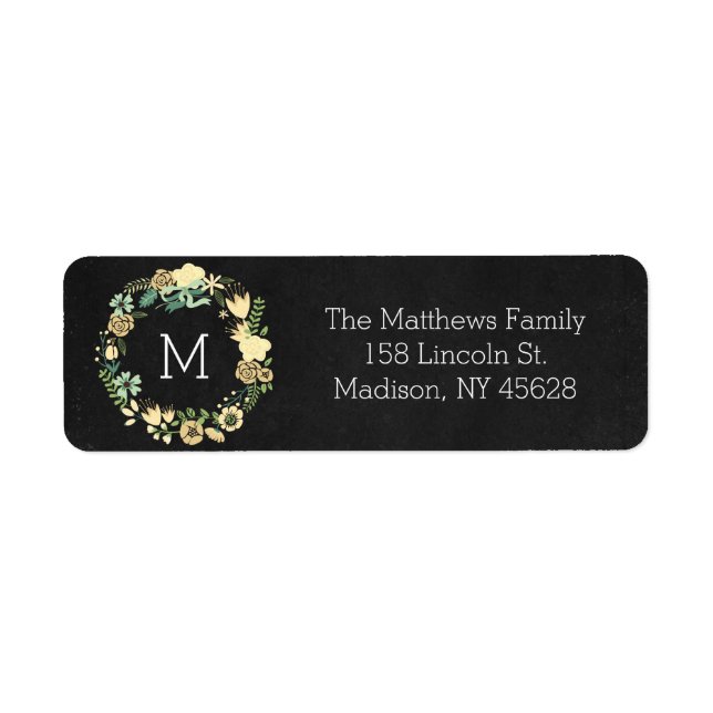 Chalkboard Style Floral Monogram Address Label (Front)