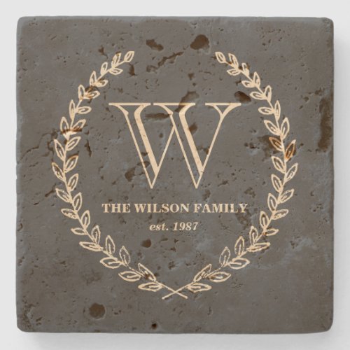 Chalkboard Style Monogram Tile Stone Coaster