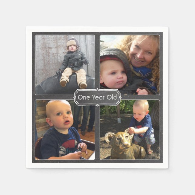 Chalkboard Style Photo Collage for Birthday Party Napkins (Front)