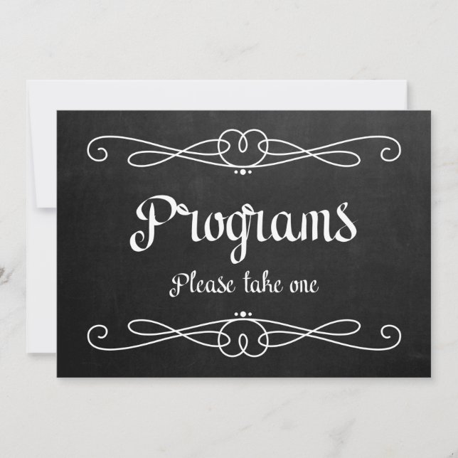 Chalkboard Style "Programs" Wedding Sign Invitation (Front)