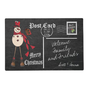 Chalkboard Style Red Snowman Postcard Placemat