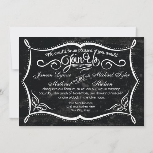 Chalkboard Style Rustic Swirl Typographic Invites