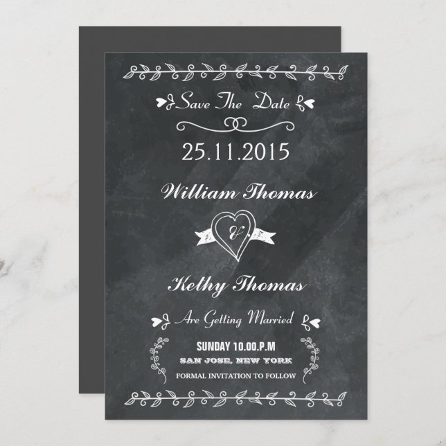 Chalkboard style save the date postcard (Front/Back)