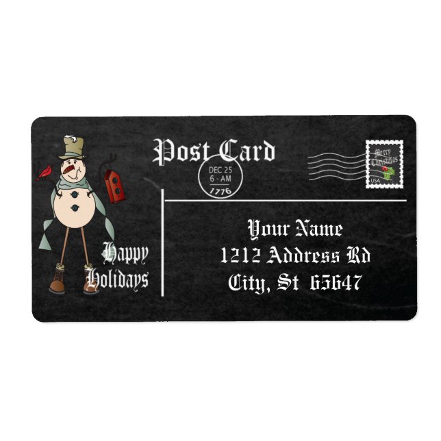 Chalkboard Style Snowman - Blue Label (Front)