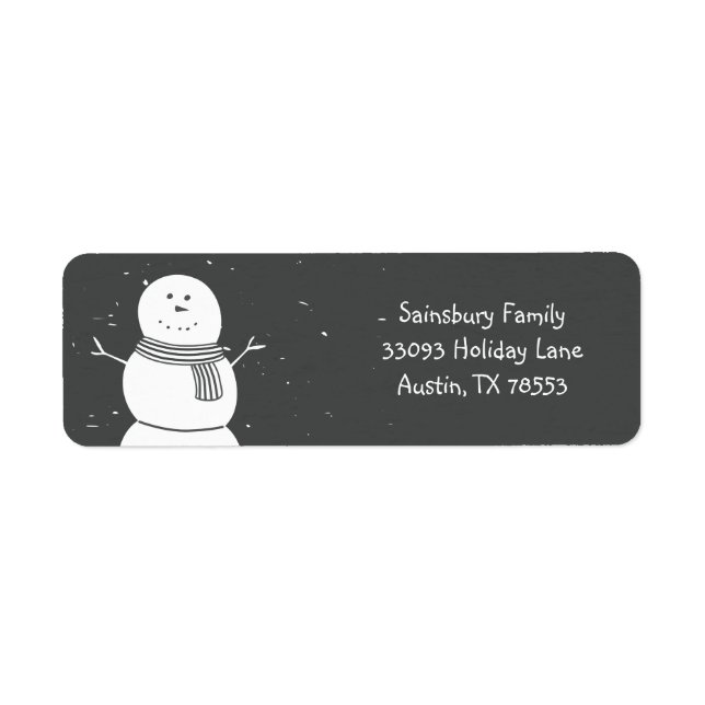 Chalkboard Style Snowman Christmas Card Label (Front)
