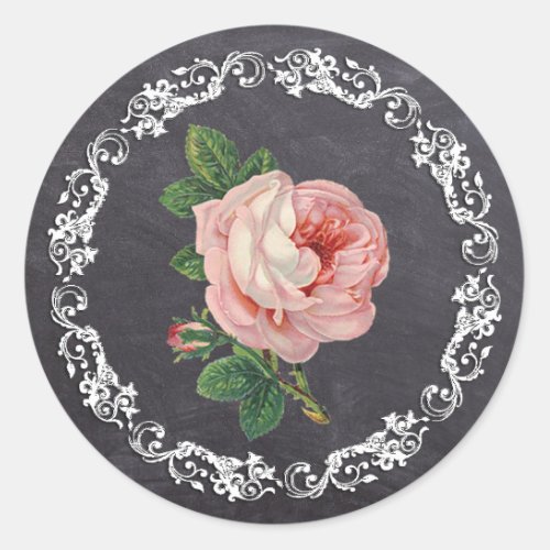 Chalkboard Style Vintage Rose Elegant Classic Round Sticker