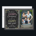 Chalkboard Style We Wish You a Merry Christmas Holiday Card<br><div class="desc">Cute chalkboard style Christmas card featuring chalkboard style typography,  snowflakes,  Christmas flowers and wreath. Show case your beautiful pictures inside the cute chalk drawn border.</div>