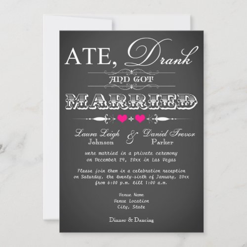 Chalkboard Style Wedding Reception Only Invite