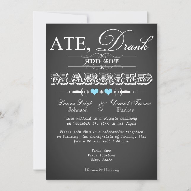 Chalkboard Style Wedding Reception Only Invite (Front)