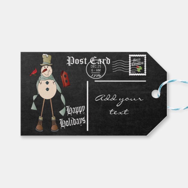 Chalkboard Styled Snowman Postcard | Christmas Gift Tags