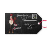 Chalkboard Styled Snowman Postcard - Red Gift Tags