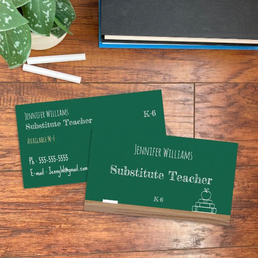 Customizable Chalkboard Substitute Teacher Business Cards