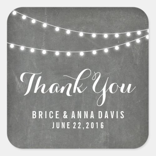 Chalkboard Summer String Light Wedding Thank You Square Sticker