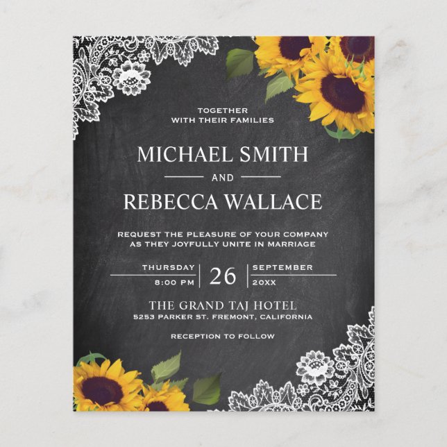 Chalkboard Sunflower Budget Wedding Invitation (Front)