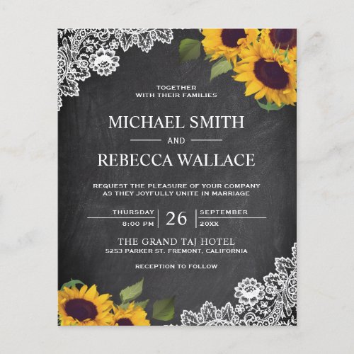 Chalkboard Sunflower Budget Wedding Invitation