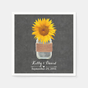 Chalkboard Sunflower & Mason Jar Rustic Wedding Paper Napkins