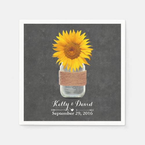 Chalkboard Sunflower  Mason Jar Rustic Wedding Paper Napkins