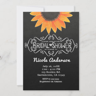 Chalkboard Sunflower Rustic Country Bridal Shower Invitation